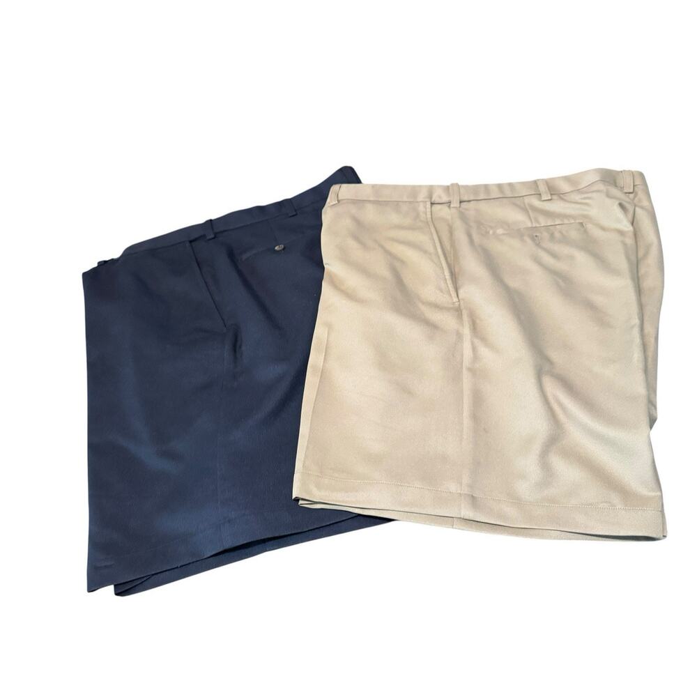 Lot 2 Haggar Mens Shorts Size 40 Navy Khaki Flat Front Casual Summer Spring READ
